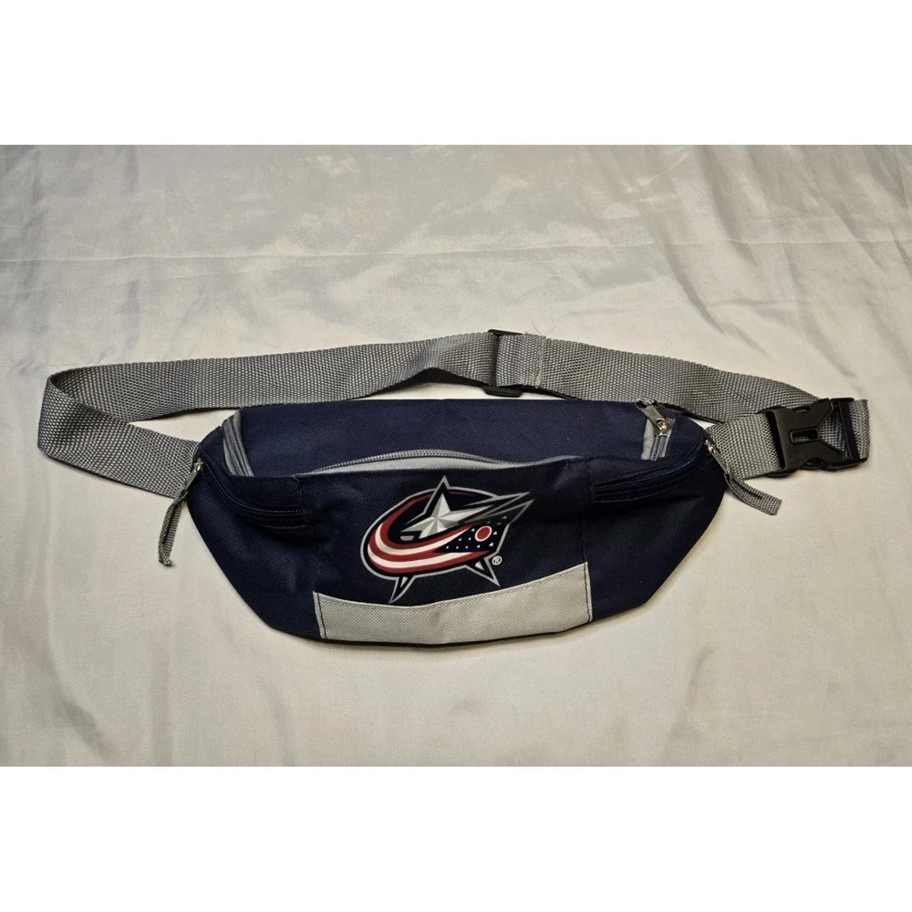 NHL Columbus Blue Jackets Hockey Fanny Pack CBJ Adjustable Bag 3‎ Zipper Pockets
